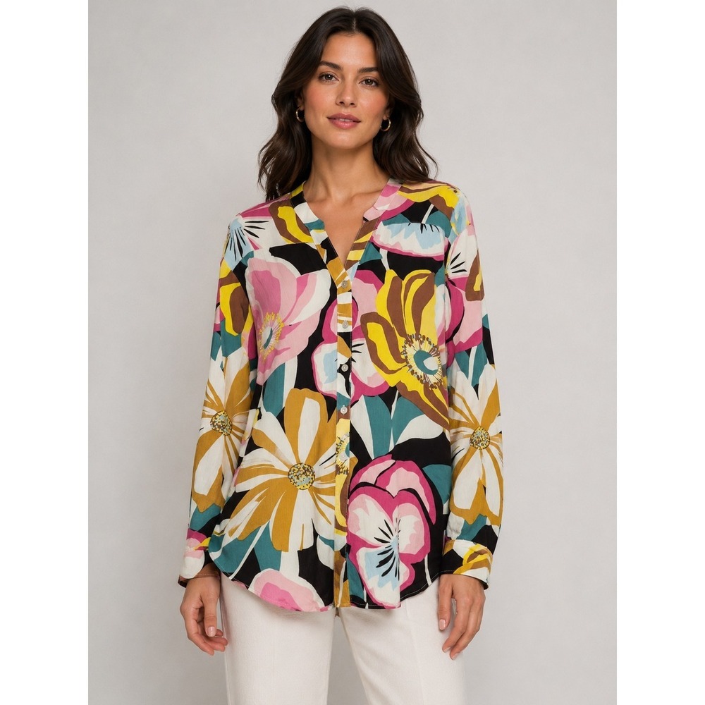 Figueroa & Flower Boho Button-Up Shirt Long Sleeve Blouse XL Oversize Lagenlook